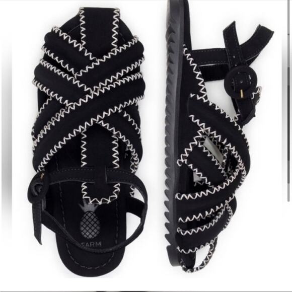 Farm Rio zigzag flat sandals black size 9 NEW IN BOX - Picture 1 of 9